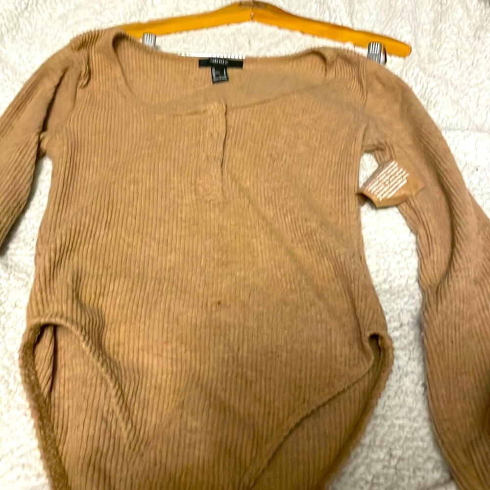 Forever 21 Snap Bodysuit. Tan. Size L. Never worn.